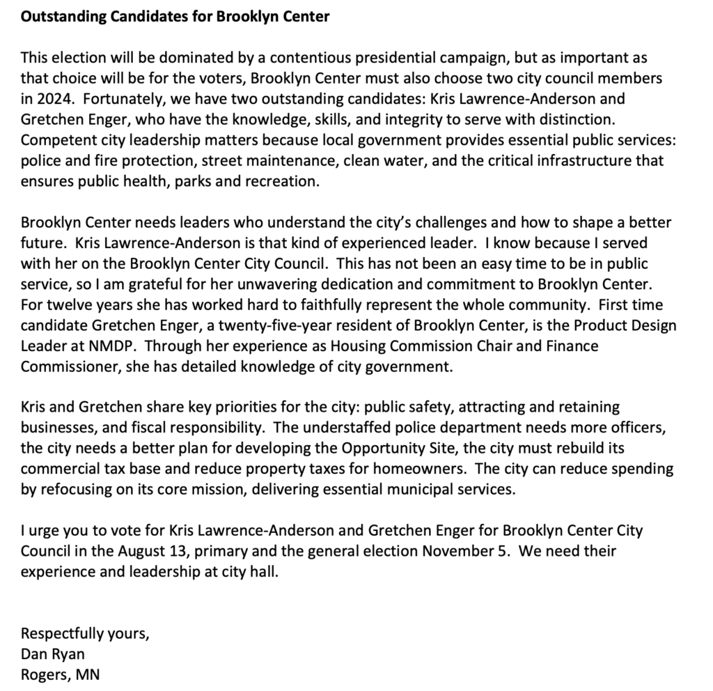 Outstanding candidates for Brooklyn Center City Council